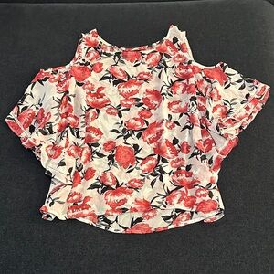 Buffalo David Bitton Pink and Black Floral cold shoulder Blouse